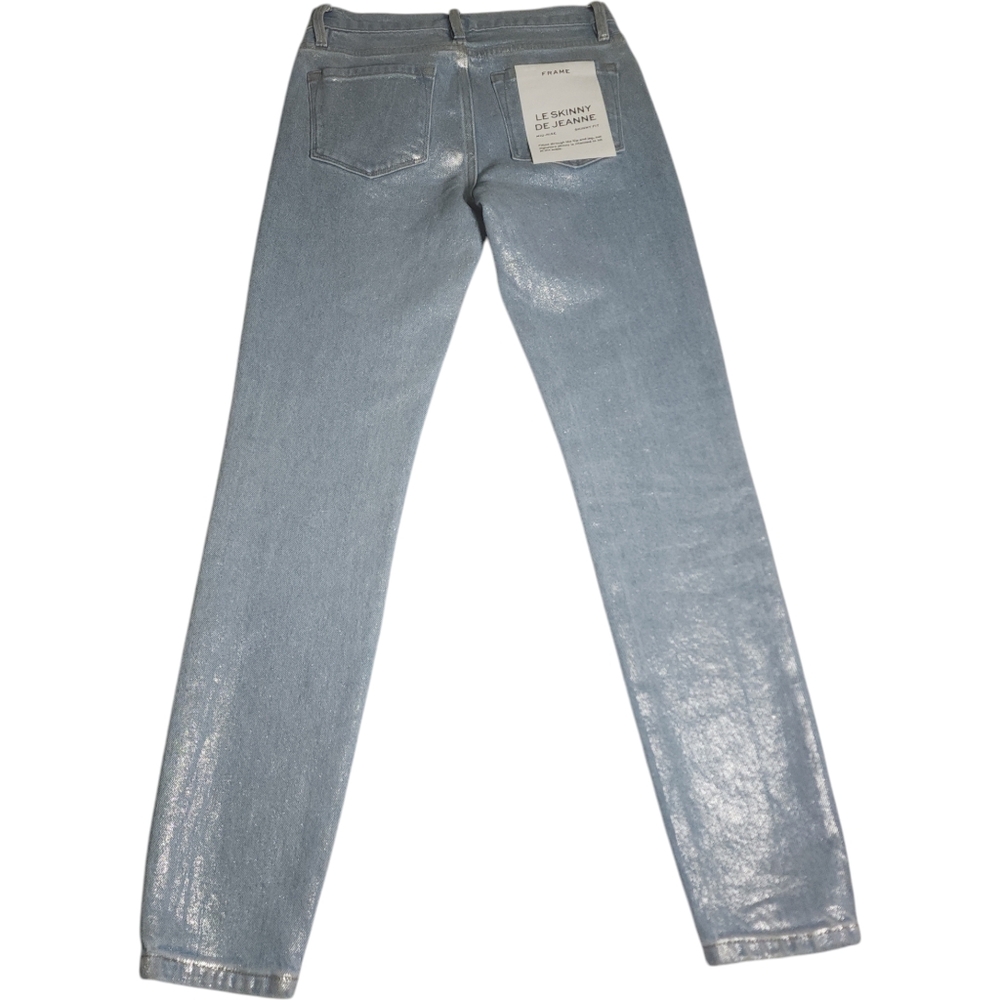 FRAME Le Skinny de Jeanne Metallic Silver Coated Jeans NWT Size 24 - Picture 6 of 15